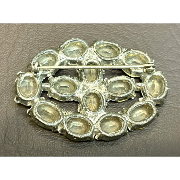 Vintage Open Back Prong Set Large Crystal Rhinestone Pot Metal Brooch Pin - Picture 5 of 8